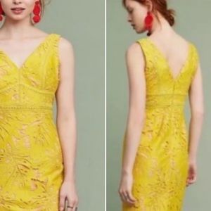 Anthropologie Maeve Gardenia Crochet Lace Dress yellow mustard color